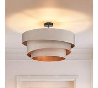 Plafonnier Jusari Lindby, dimmable, beige, Salon / Salle à manger, Textile / Tissu / Soie, Moderne, Plafonnier Tissu