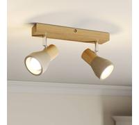 Lindby spot Filiz, 2 lampes, 27 cm, bois, béton, E14 Filiz Lindby, dimmable, bois clair, Chambre à coucher, Bois, Scandinave, Spot