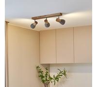 Lindby spot Filiz, 3 lampes, 47 cm de long, bois, béton, E14 Filiz Lindby, dimmable, gris, Chambre à coucher, Béton, Scandinave, Spot