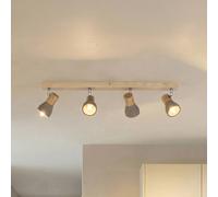 Lindby spot Filiz, 4 lampes, 77 cm, bois, béton, E14 Filiz Lindby, dimmable, gris, Chambre à coucher, Béton, Scandinave, Spot