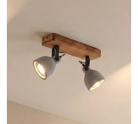 Lindby Spot Mitis, 30 cm, à 2 lampes, gris, bois, béton, GU10 Mitis Lindby, dimmable, bois foncé, Salon / Salle à manger, Béton, Industriel, Spot