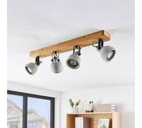 Lindby Spot Mitis, 70 cm, à 4 lampes, gris, bois, béton, GU10 Mitis Lindby, dimmable, bois foncé, Salon / Salle à manger, Bois, Industriel, Spot