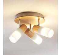 Lindby spot pour plafond Christoph, 20 cm, 3 lampes, bois, rondelle Christoph Lindby, dimmable, bois clair, Salon / Salle à manger, Bois, Maison de campagne / Rustique, Spot