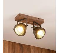 Lindby spot pour plafond Farovi, noir, 27 cm, à 2 lampes, GU10 Farovi Lindby, dimmable, noir, Salon / Salle à manger, Bois, Industriel, Spot