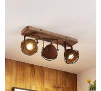 Lindby spot pour plafond Farovi, rouille, 45 cm, 3 lampes, bois, GU10 Farovi Lindby, dimmable, marron, Salon / Salle à manger, Bois, Industriel, Spot