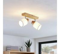 Lindby spot pour plafond Wanessa, 39cm, 2 lampes, bois, blanc, E14 Wanessa Lindby, dimmable, bois clair, Salon / Salle à manger, Bois, Moderne, Spot