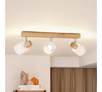 Lindby spot pour plafond Wanessa, 47cm, 3 lampes, blanc, bois, E14 Wanessa Lindby, dimmable, bois clair, Salon / Salle à manger, Bois, Moderne, Spot