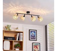 Lindby spot pour plafond Youstin, 70,5 cm de long, bambou 4 à lampes, E14 Youstin Lindby, dimmable, bois clair, Salon / Salle à manger, Bambou, Maison de campagne / Rustique, Spot