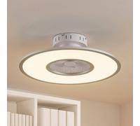 Lindby ventilateur de plafond LED Romea, rond, courant continu, silencieux, 60 Romea Lindby, dimmable, gris, Salon / Salle à manger, Matière Plastique, Moderne