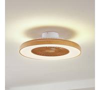 Lindby Ventilateur de plafond LED Teleo, Ø 58 cm, couleur bois, CCT Teleo Lindby, dimmable, bois clair, Salon / Salle à manger, Matière Plastique, Moderne