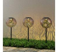 Lindby Vilani lampe solaire LED en lot de 3, gris, Métal, Oriental, Lampe solaire