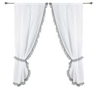 Linder 0169 /10/90162/501 Paire de Vitrages Bonne Femme Passe Tringle Bébé Torchon Blanc/Gris 75 x 160 cm