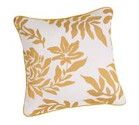 LINDER - Coussin Garni Tissu Upcyclé/Recyclé - Tissu tissé et Teint en France - Style Nature - Finition Passepoil - Déhoussable - Coloris Jaune d'or - Dimensions 45x45cm - Collection Amélie