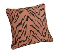 LINDER - Coussin Garni Tissus Upcyclé/Recyclé - Tissu tissé et Teint en France - Style Tigré - Finition Passepoil - Déhoussable - Coloris Orange Fauve et Noir - Dimensions 45x45cm - Collection Zulu