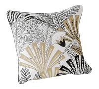 LINDER - Coussin Garni Tissus Upcyclé/Recyclé - Tissu tissé et Teint en France - Style Tropical - Finition Passepoil - Déhoussable - Jaune Ocre Fond Blanc - Dimensions 45x45cm - Collection Louxor