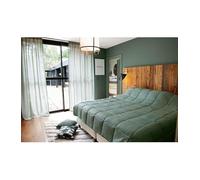 LINDER - Jeté de lit Aspect Naturel et froissé comme du Gaze de Coton pour Un Look Frais et Doux - Coloris Vert Litchen - 100% Polyester - Dimensions 250x260cm - Collection Sirocco