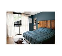 LINDER - Jeté de lit Aspect Naturel et froissé comme du Gaze de Coton pour Un Look Frais et Doux - Coloris Bleu Orage - 100% Polyester - Dimensions 250x260cm - Collection Sirocco