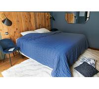 Linder - Jeté de lit aux Rayures gauffrées Douillet et Moelleux - Coloris Bleu Ceruleen - 100% Polyester - Dimensions 240x250cm - Collection Seersucker