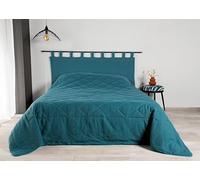 LINDER jeté de lit en Tissu ouatiné uni - Tissu tissé et Teint en France - Rectangulaire - Coloris Bleu Paon - Dimensions 230x250cm - Tissu 100% Lin et ouate 100% Polyester - Collection LIBECCIO