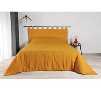 LINDER jeté de lit en Tissu ouatiné uni - Tissu tissé et Teint en France - Rectangulaire - Coloris Jaune Ocre - Dimensions 180x240cm - Tissu 100% Lin et ouate 100% Polyester - Collection LIBECCIO