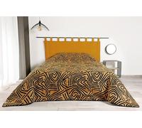LINDER jeté de lit ouatiné motif ethnique - Tissé et teint en France - Rectangulaire - Coloris Jaune et noir - Dimensions 240x260cm - Tissu Polyester/coton et ouate 100% Polyester - Collection NAIROBI