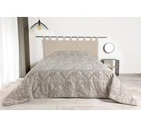 LINDER jeté de lit ouatiné Motif Feuille végétal - Tissé et Teint en France - Coloris Écru et Noir - Dimensions 240x260cm - Tissu Polyester/Coton et ouate 100% Polyester - Collection Kerala