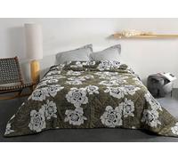 LINDER jeté de lit ouatiné Motif Fleur Nature - Tissé et Teint en France - Coloris Jaune thé et Noir - Dimensions 240x260cm - Tissu Polyester/Coton et ouate 100% Polyester - Collection PEONIA