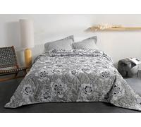 LINDER jeté de lit ouatiné Motif Fleur Nature - Tissé et Teint en France - Coloris Jaune thé et Noir - Dimensions 240x260cm - Tissu Polyester/Coton et ouate 100% Polyester - Collection PEONIA