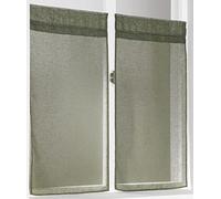 LINDER Paire de vitrage Droits Kaolin Point Clair Coloris Kaki Finition Passe-Tringle en 60x120cm