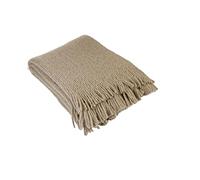 LINDER Plaid Doux à Franges Effet Laine tricotée - Coloris Taupe Grès - 100% Polyester - Dimensions 130x160cm - Collection Camille