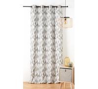 LINDER Rideau à Motif Ikat - Tissu Upcyclé - Style Ethnique - Œillets Canon de Fusil - Coloris Beige Taupe - Dimensions 140x280cm - 67% Polyester 31% Coton 2% Autres Fibres - Collection Ikat
