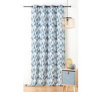 LINDER Rideau à Motif Ikat - Tissu Upcyclé - Style Ethnique - Œillets Canon de Fusil - Coloris Bleu Ceruleen - Dimensions 140x280cm - 67% Polyester 31% Coton 2% Autres Fibres - Collection Ikat