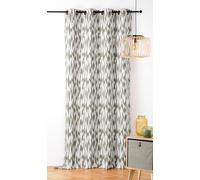 LINDER Rideau à Motif Ikat - Tissu Upcyclé - Style Ethnique - Œillets Canon de Fusil - Coloris Vert Kaki - Dimensions 140x280cm - 67% Polyester 31% Coton 2% Autres Fibres - Collection Ikat