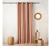 LINDER Rideau à Rayures Verticales - Tissé et Teint en France - Style Pop - Coloris Orange Brûlé - œillets Canon de Fusil -145x280cm - 56% Polyester 42% Coton 2% Autres Fibres - Collection Sunset