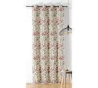 LINDER - Rideau Tissé et Teint en France - Rideau Style Floral - Finition Œillets Couleur Canon de Fusil - Coloris Rouge Grenat, Vert et Écru - Dimensions 140x260cm - Collection Ibéris