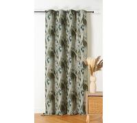 Linder - Rideau Tissé et Teint en France - Style Exotique - Finition Œillets Couleur Canon de Fusil - Coloris Vert Olive et Bleu Émeraude - Dimensions 140x260cm - 100% Polyester - Collection Perruche