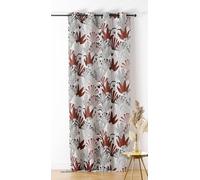 Linder - Rideau Tissus Upcyclé - Tissé et Teint en France - Style Tropical - Finition Œillets Couleur Canon de Fusil - Coloris Terracotta Fond Blanc - Dimensions 140x240cm - Collection Louxor