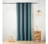 LINDER Rideau Toile Effet Lin tissé - Tissé et Teint en France - Coloris Bleu Denim - Dimensions 135x260cm - 60% Polyester 40% Coton - Collection Toile Aspect Lin