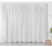 Linder Rideaux Voilage d'intérieur prêt-à-Poser Transparent élégant pour Fenêtre Polyester Lin Blanc Finition Galon Fronceur Dimensions 240 x 240 cm idéal Salon Chambre Cuisine