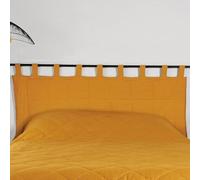 LINDER tête de lit en tissu ouatiné - Tissé et teint en France - Finition à pattes - Coloris Jaune Ocre - Dimensions 160x70cm - Tissu 100% Lin et ouate 100% Polyester - Collection LIBECCIO
