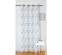 LINDER Voilage à Motifs Dinosaures pour Enfant - Tissé et Teint en France - Style Jurassique - Coloris Écru, Bleu et Terracotta - œillets Canon de Fusil - 150x240cm - 100% Polyester - Collection Dino