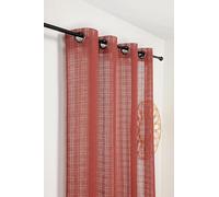 Linder - Voilage Carreaux Alsaciens - Finition Œillets Couleur Canon de Fusil - Coloris Rouge Vénitien - 145x260cm - 60% Polyester 40% Coton - Tissé et Teint en France - Collection Kelsch