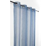 Linder Voilage uni avec Jeu de Rayure - Tissé et Teint en France - Style épuré - Coloris Bleu Indigo - œillets Canon de Fusil - 150x280cm - 79% Polyester 21% Lin - Collection Bohème