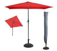 L'indispensable été : Parasol inclinable rouge + housse anti-UV + pieds en ciment 25Kg