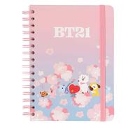 Line Friends BT21 Cahier A5 Rigide à Spirale 180 Pages Motif Pointillées BT21 Rose