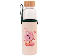 Line Friends BT21 Gourde en Verre 500ml Réutilisable Motif COOKY avec Étui Blanc / Vert