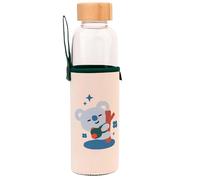 Line Friends BT21 Gourde en Verre 500ml Réutilisable Motif KOYA avec Étui Blanc / Vert