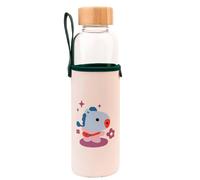 Line Friends BT21 Gourde en Verre 500ml Réutilisable Motif MANG avec Étui Blanc / Vert