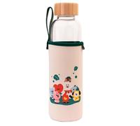 Line Friends BT21 Gourde en Verre 500ml Réutilisable Motif OUTDOOR LIFE avec Étui Blanc / Vert