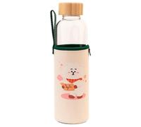 Line Friends BT21 Gourde en Verre 500ml Réutilisable Motif RJ avec Étui Blanc / Vert
